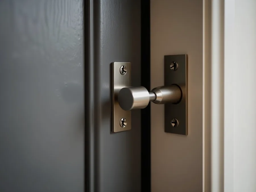 Plaque de propreté et gâche provisoires fixées sur un chant de porte — serrurier à Ixelles
